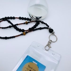 Custom made glass beads with magnetic clamp for safety ID Lanyard